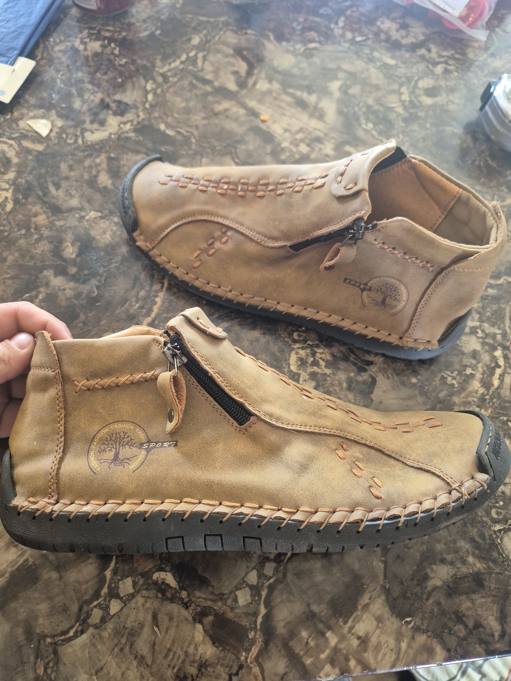 Men's Casual Tan Zip-Detail Moc Toe Shoes